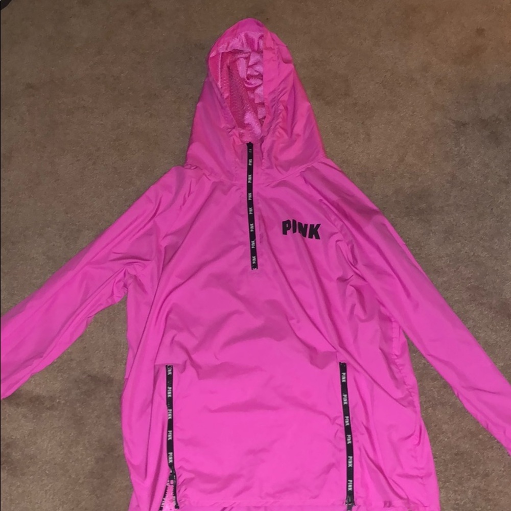 an extra small, pink brand, and color rain jacket!